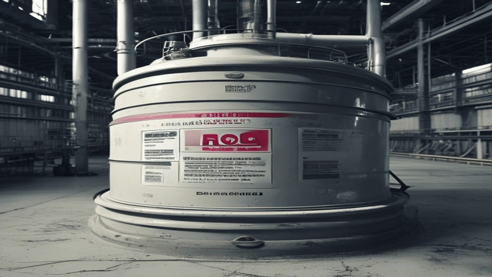 HFO-1233zd / HFO-1336mzz blowing agent industrial storage with hazard labels — next generation low-GWP chemistry