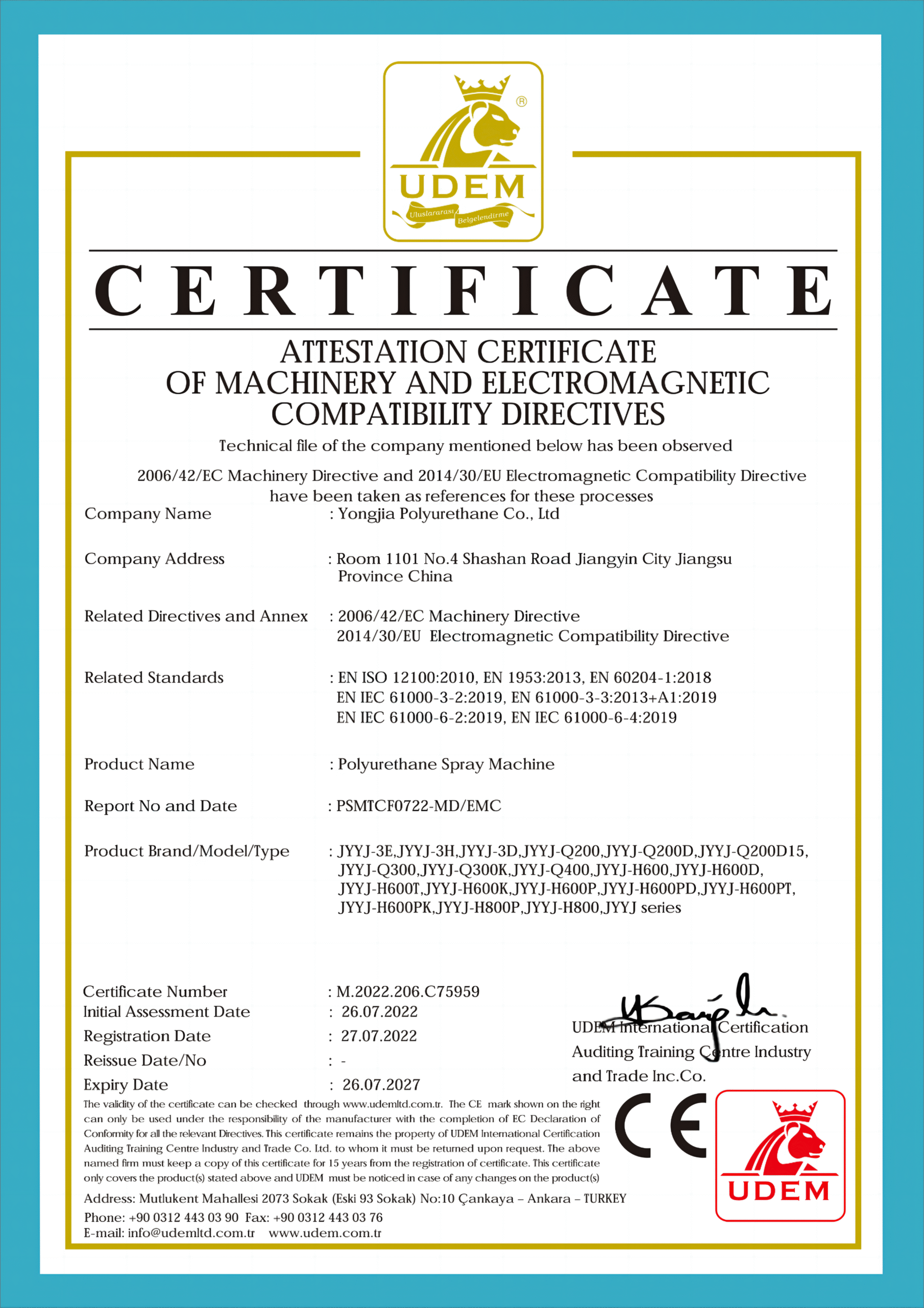 ce cetification of pu machine